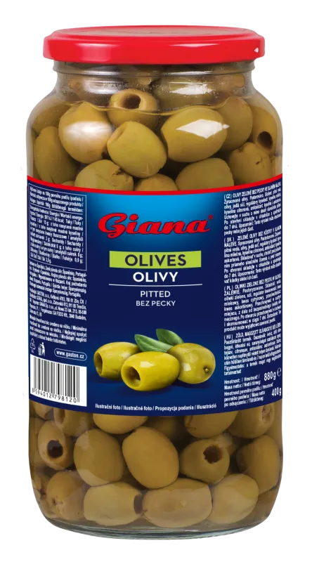 Zelene olive brez koštic 880/400g, Giana
