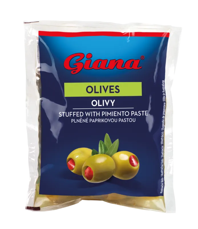 Zelene olive polnjene s paprikom 195/80g, Giana