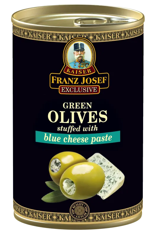 Zelene olive polnjenje s pasto iz modrega sira 300/130g, FJK