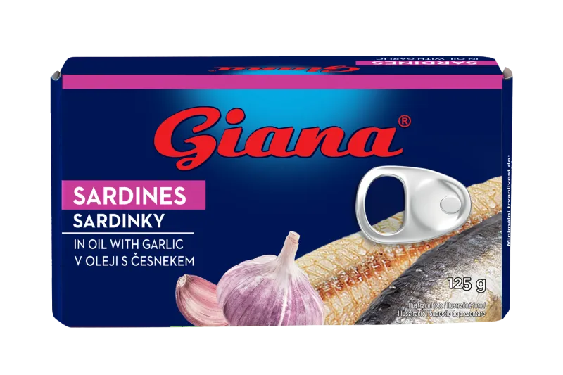 Sardele v olju z česnom 125/90g, Giana